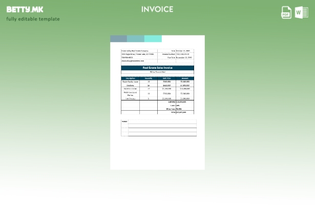 Шаблон за фактура за продажба на недвижен имот во модерен стил